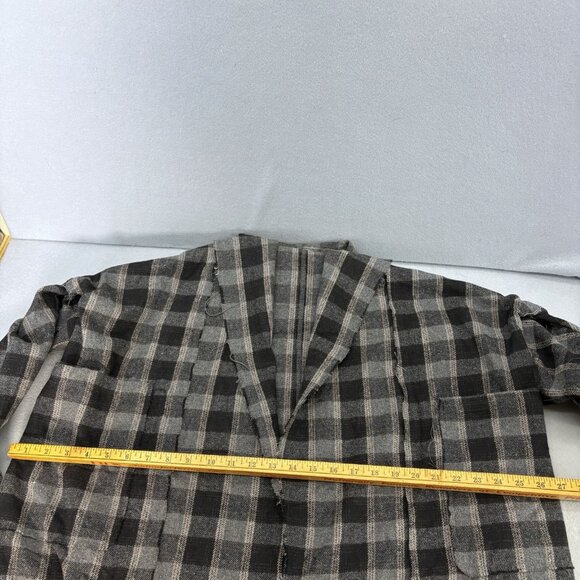 POL Plaid Hobo Duster W/ Raw Hems Heavy Flannel Feel SZ Large Boho Casual - Picture 12 of 14